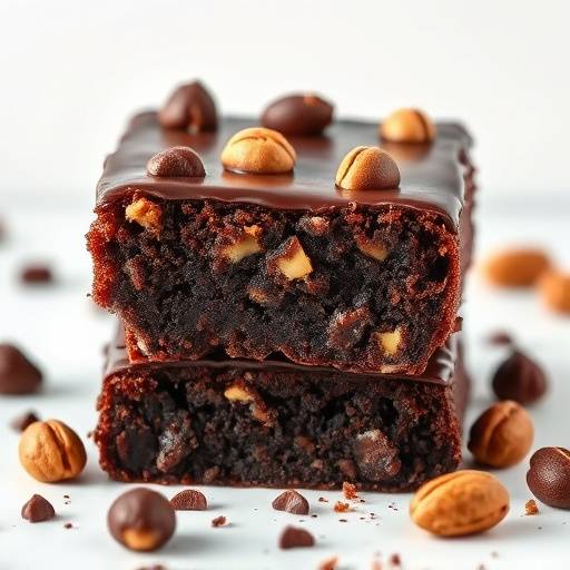 Brownie de chocolate denso con nueces y una cobertura brillante